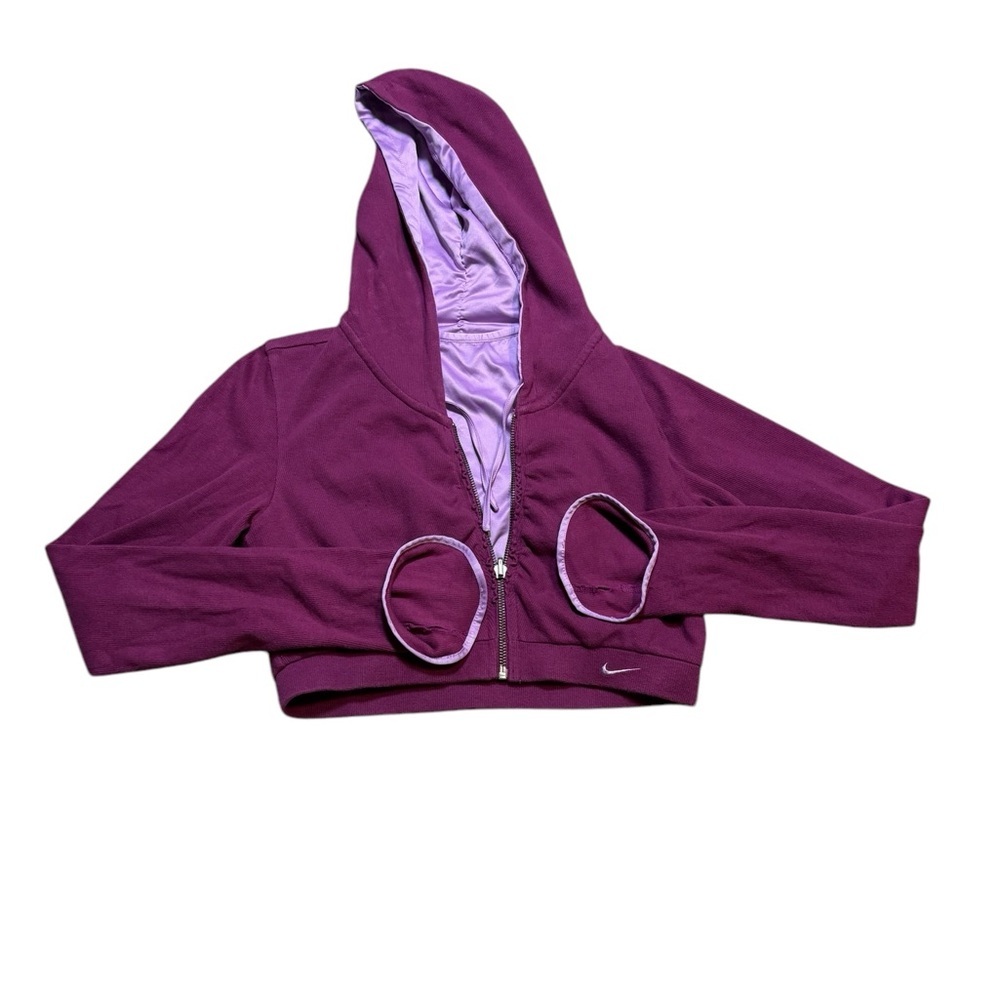 🧥 Vintage Nike Purple Crop Hoodie Reversible Satin Zip Up S ✨